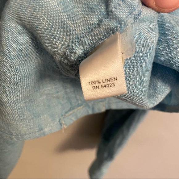 Blue Linen Button Down Long Sleeve Shirt - Picture 5 of 7